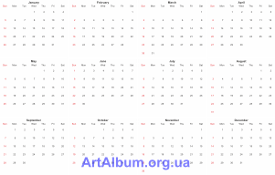 Клипарт календарная сетка 4x3 на 2014 год (на английском)