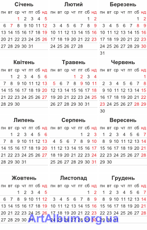 Кліпарт календарна сітка 3x4 на 2014 рік (Україна)