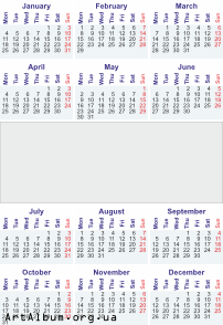 Clipart calendar for 2016 in english