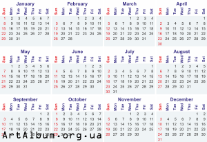 Clipart calendar for 2017 in english