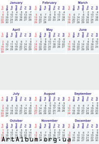 Кліпарт календар на 2017 рік англійською