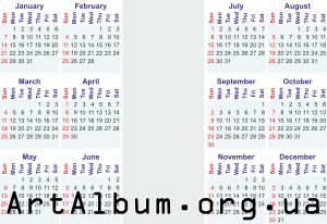 Кліпарт календар на 2018 рік англійською