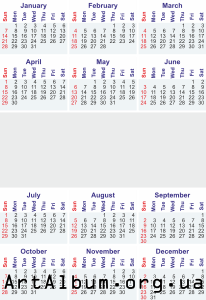 Кліпарт календар на 2018 рік англійською