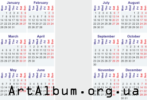 Кліпарт календар на 2019 рік англійською
