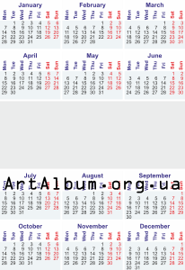 Кліпарт календар на 2019 рік англійською