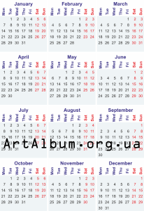 Кліпарт календар на 2019 рік англійською