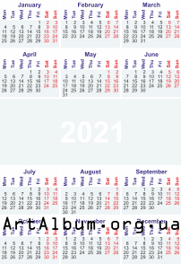 Clipart calendar for 2021 in english