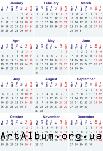 Clipart calendar for 2021 in english