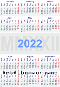 Clipart calendar for 2022 in english