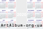Clipart calendar for 2020 in english