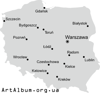 Clipart map of Poland (Polska) in Polish
