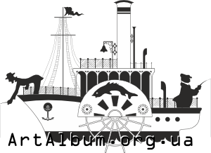 Clipart steamship with fishermen
