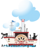 Clipart steamship with fishermen in color